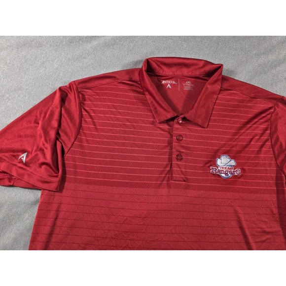 Antigua Polo Shirt Embroidered Texas Rangers Men's 2XL‎ Red Striped Short Sleeve - Picture 1 of 7